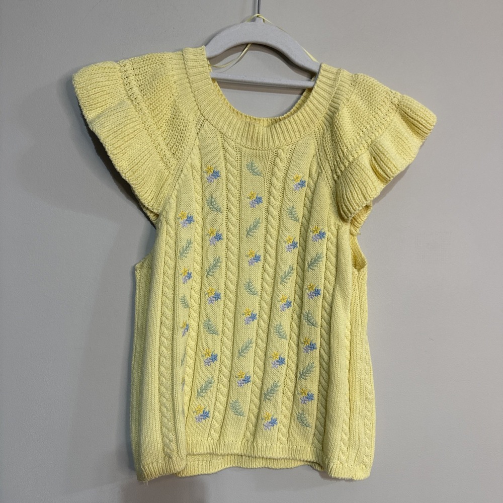 Zara Womens Light Yellow Knitted Sweater Embroidered Top Size Small #138